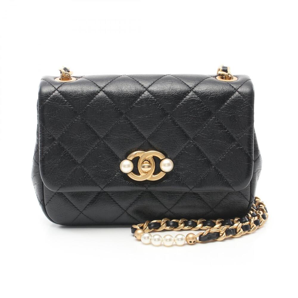 Chanel Matelasse Shoulder Bag Lambskin Sheepskin Black
